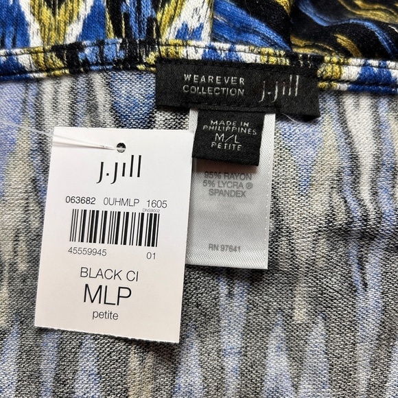 J. Jill Rayon Top Tank Tunic Wrap Batwing Sleeve Poncho Design Shirt Aztec Print - Picture 9 of 12